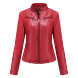 Faux Leather Jacket Autumn Winter Long Sleeve Plus Size Fashion Ladies Solid Zipper Biker Coat Female Casual