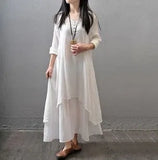 Two-piece Long Linen Dress Loose Sleeve