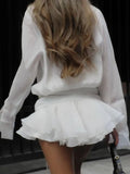 Shirt Lose Long Sleeve Frill Micro Mini Dress-Outfit