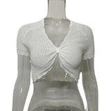 Fongt Summer New Women's Sexy Hot Chick Knitted Short Sleeve Wrapped Breast Small Waist Coat Outside The Girl