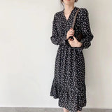 Fongt Ripe Wind Small White Dress Covers The Belly Dress Foreign Style Dress French Grandiflorum Retro Autumn High Waist Hepburn Floral Skirt-Outfit