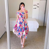 Fashion Collar Asymmetric Shoulder Short Sleeve Print