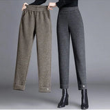 Winter Thick Warm Wool Blend Pencil Pants Women Casual High Waist Fomal Woolen Pantalones Office 92cm Oversized 4xl