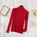 Fongt Collar Sweater Bottomed Women's Long-Sleeved Top 2024 Autumn And Winter New Button Tight Knitted