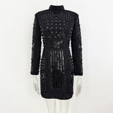 Fongt 2025 New Fashion Heavy Industry Diamond Nail Pearl Relide Relentight Dress Small Dress