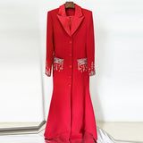 Fongt Star Fashion Heavy Industry Nails Studded Suit Dress Red Dress Fishtail Dress
