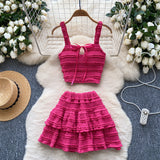 Fongt Dress With Women's Summer Chic Gentle Wind Tie Sling Sling Small Vest + High Waist Folded Lotus Side Half Skirt
