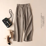Fongt New Wide-Legged Trousers Women's Summer Nine-Point Trousers Straight Slacks Loose Large Cotton Trousers Women's Casual