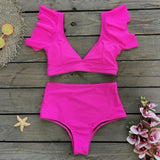 Broken Flower Vintage High Waist Bikini 2025 New Sexy Leaf Side Vest Deep V