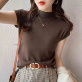 Fongt Collar Bottomed Shirt Women With A New Short-Sleeved Knitted Shirt Slim 2025 Spring And Autumn Thin Vest Short