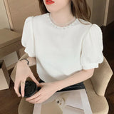 Summer Korean Women Blouse 2023 Short Sleeve Tops Loose O Neck Women Shirts Cotton Female Clothing Chemise Femme