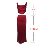 Wine Elegant and Beautiful Womens Dresses Sexy Corset Cropped Top and Skirt 2 Piece Set Christmas New in Dresses-Outfit