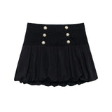 Black Balloon Gold Button Decorated Mini Skirt-Outfit