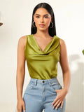 New Summer Satin Heap Collar Solid Color Sleeveless Vest Sleeveless Blouse-Outfit