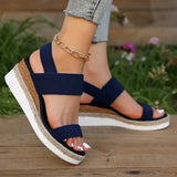 Fabric Knitted Wedge Sandals Women Back Elastic Band Platform Sandles Woman Super Size Summer Thick Sole Beach Sandalias-Outfit