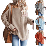 Fongt And Winter New Fashion Sling Long Sleeve Off-The-Shoulder Jumper Knit Sweater