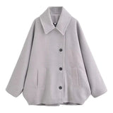 Fongt Women's Explosive Single-Dbutton Clasp-Butled Loose Wool Jacket Jacket
