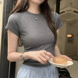 Spice Girl Shoulder Short-Sleeved T-Shirt A New Summer Style Short Blouse With Solid Color And Slim