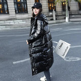 Women Winter Coat 2022 New Winter Hooded Jacket Black Long Down Cotton Jacket Loose Warm Glossy Women's Parka Snow Coat