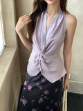 Fongt Xixi 2025 Summer New Thin Temperament With Pure Color Kinky Sky Silk Shirt Small Vest Top 89379