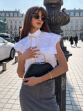 Fongt Color Y2K Women's Big Pocket Splicing Irregular Cardigan Polo Collar Shirt Top A19683