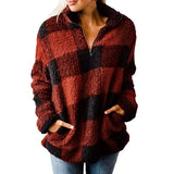 Fongt Autumn And Winter Explosion Coat Loosely Thick Lattice High-Necked Plush Coat Coat Woman