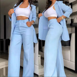 Fongt Women's Temperament Elegant Solid Color Open Slit Sleeve Lapel Suit Bag Straight Pants