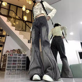 Fongt Street Black And Gray Fashion Gradient Jeans Men And Women Retro Niche Design Sense Waist-Side Flared Trousers