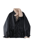 Women's Fur Leather Jacket Long Sleeved Loose Warm Lamb Wool Vintage Thickened Locomotive Lapel Female PU Motorcycle