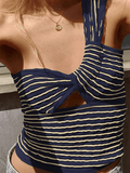 Knitted Stripe One Shoulder Tank Top-Outfit