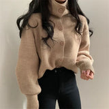 New 2021 Women's Sweaters Winter Spring Turtleneck Fashionable Buttons Oversize Short Cardigans Knitwear