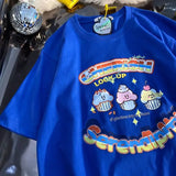 Cute Japan Cartoon Letter Print T Shirts Kawaii Girl Short Sleeve Tops 2023 Summer Basic 100%Cotton Couples Teens