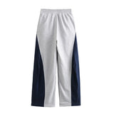 Fongt 2023 New Denim Splicing Hoodie Elastic Waist Patchwork Color Pants Suit 0085844-Outfit