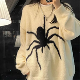 Spider Print Loose Sweater-Outfit