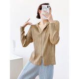 Fongt Folded 2025 Summer Folding New Zipper Open-Shirt Solid Color High-End Feel Wrinkled Top Shirt Shirt