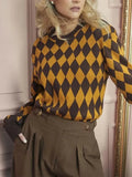 Brown N Yellow Diamond Printed Sweater-Outfit