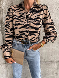 Wise Hot Style Autumn New Long Sleeve V Neck Button Leopard Print Shirt Woman-Outfit