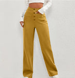 Fongt Fashion New Women's Casual Straight Pants High Waist Button Elastic Belt With Multiple