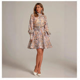 Fongt Retro Print Heavy Lifting Nail Bead Dress Set Two-Piece Top Plus Long Dress