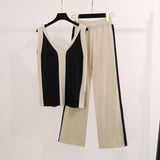 Fongt Color Before And After The V-Neck Vest Knitted Fork Tops Knitted Knitted Two-Piece Trousers Knitted