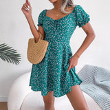 Wind Shooting Spring And Summer Leisure Horn Sleeves With Broken Flowers Dress Women's