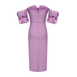 Summer 2023 New High Quality Ladies Mini Dress Off Shoulder Side Slit Tight Puff Sleeve Sexy Celebrity Party