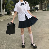 Thai School Uniform Jk Uniform Round Neck Short Sleeve Shirt Pleated Skirt 2 Piece Suits College Performance Class