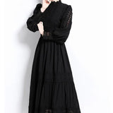 Fongt French Women Wear Court Style Dress To Close The Waist Thin Hollow Lace Splicing Holiday Dress