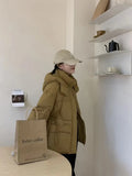 Hooded Waist Down Jacket Female Long 2024 Winter Fashion Sweet Show Thin Work Small Coat Hot Style-Outfit