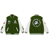 Men Baseball Jacket Embroidery Love Angel HipHop Streetwear Harajuku Jacket 2022 Loose Varsity Jacket Coat Green