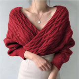 New 2021 Winter Spring Women Sweaters Knitted V-Neck Cross Wild Korean Sexy Elegant Pullovers Ladies Jumpers