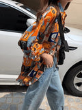 Vintage Mixed Print Long Sleeve Blouse-Outfit