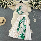 Blooming Printed Skirt Suit Women's New Thread Temperament Half-high Collar Top + Pleated Skirt Two-piece Set-Outfit