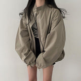 Oversized Zip Up Bomber Jacket-Outfit